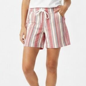 Juniper Lime Women's PXL Striped Linen Drawstring Shorts Red White Blue Boho